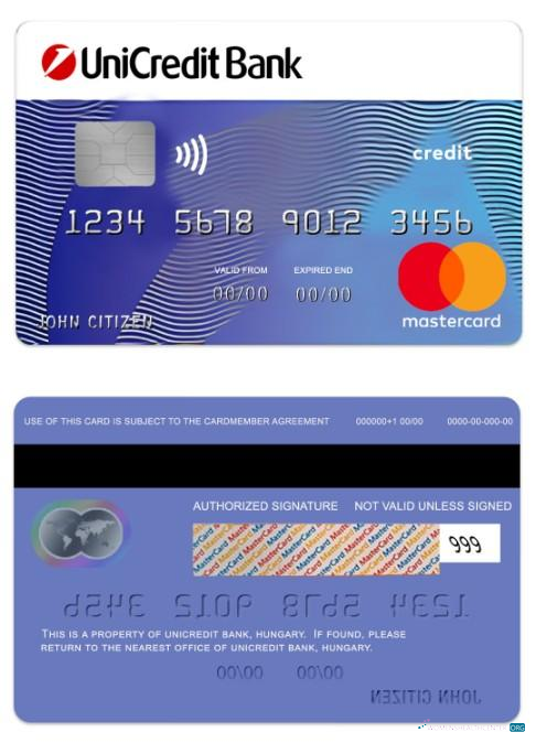 Download Hungary UniCredit Bank blue credit mastercard Photoshop template